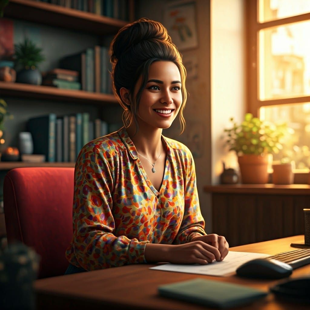 Joyful Psychologist in Bright Office: Fantasy Concept Art