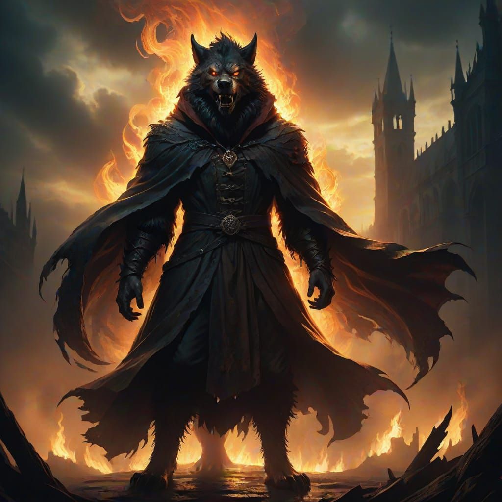 Dark Fantasy Nemesis in Swirling Shadows and Flames