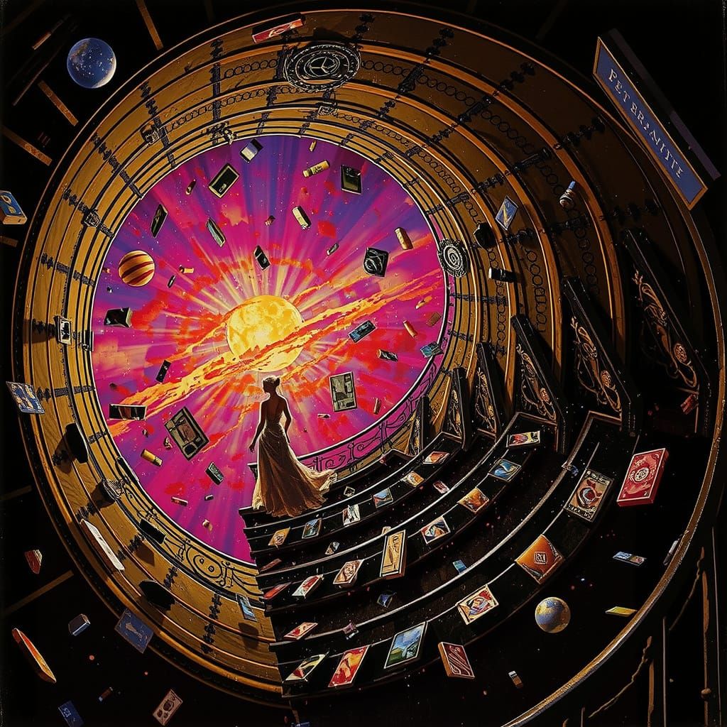 Elegant Woman on Abstract Stairway: Concept Art