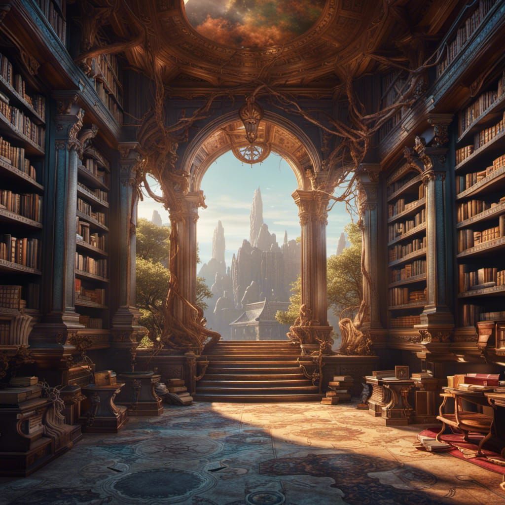 Fantastical Outdoor Library Concept Art