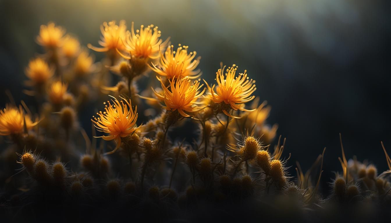 Macro Photo of Yellow Flowers in Forest Detail