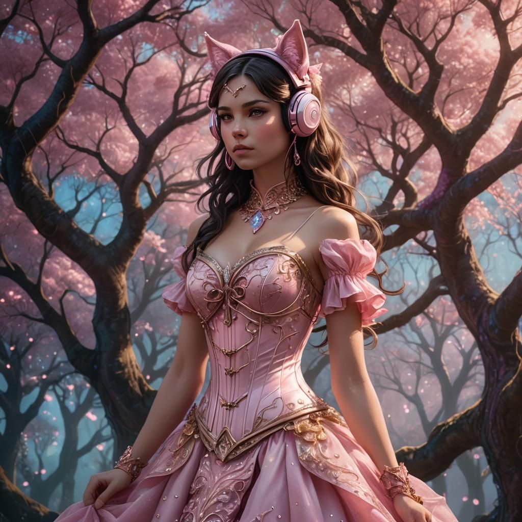 Brunette Girl in Pink Fantasy Art