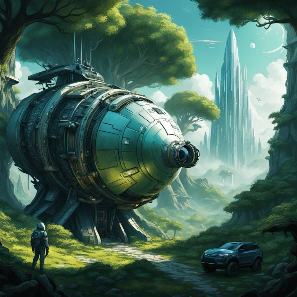 Giant Spaceship with Star-Filled Window, Sci-Fi Art