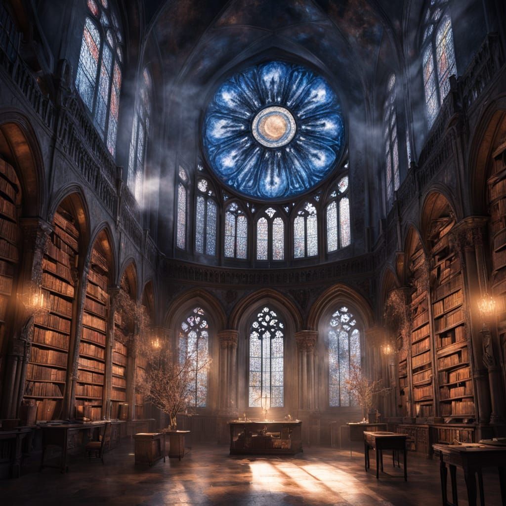 Ancient Library of Moonlight Books and Dream Shelves