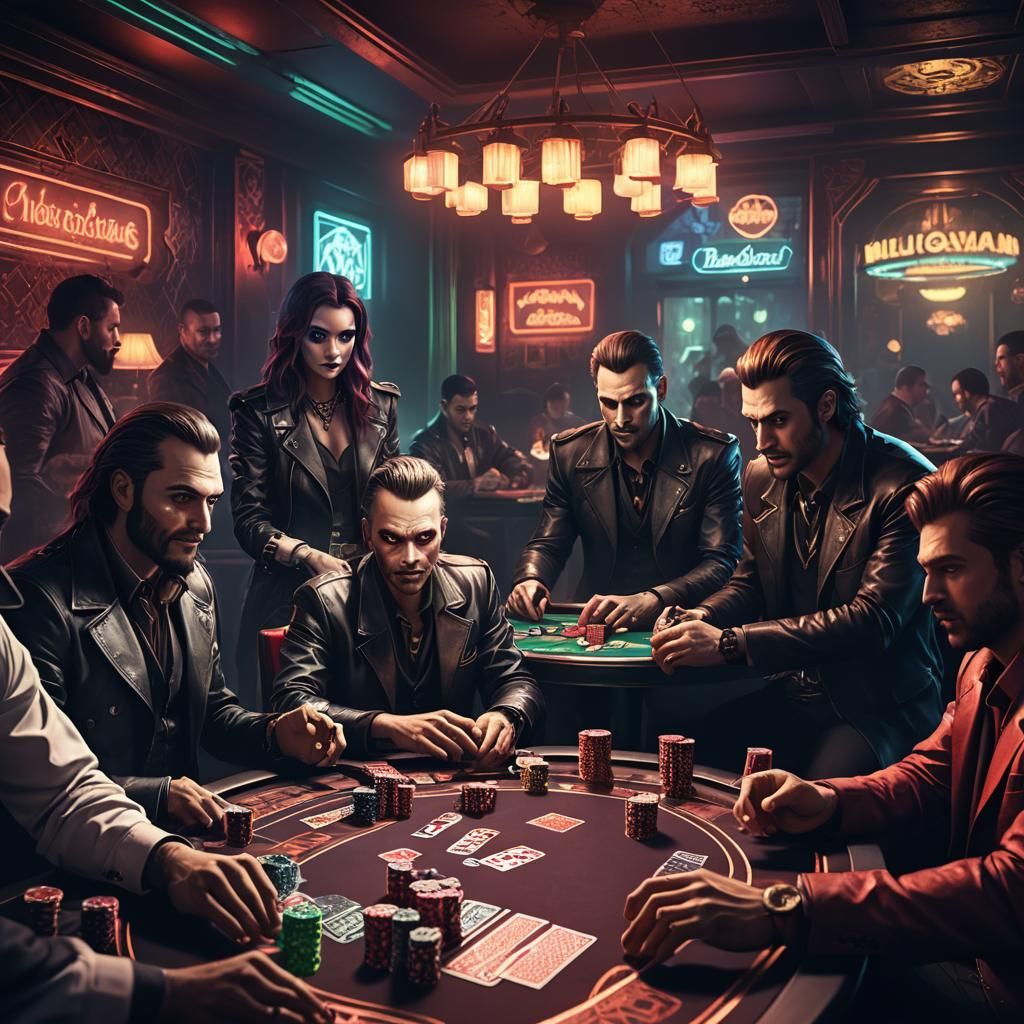 Villains Play Poker in Neon-Lit Underground Club
