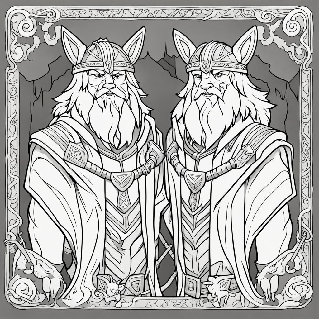 Odin with Wolves: Cute Cartoon Coloring Page