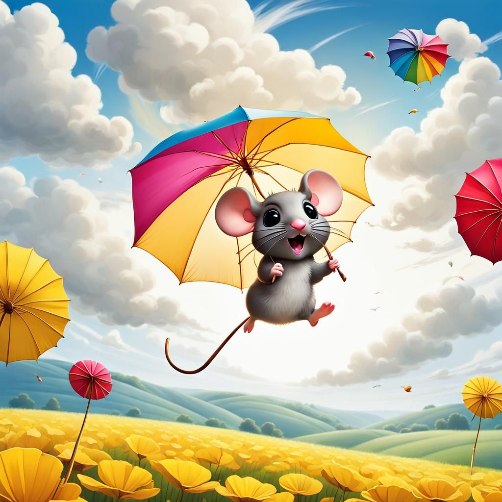 Chibi Mouse Swept Away in Autumn Wind