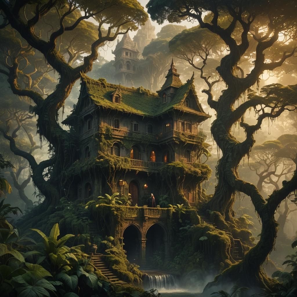 Enchanted Jungle Wizard's Abode in Golden Light