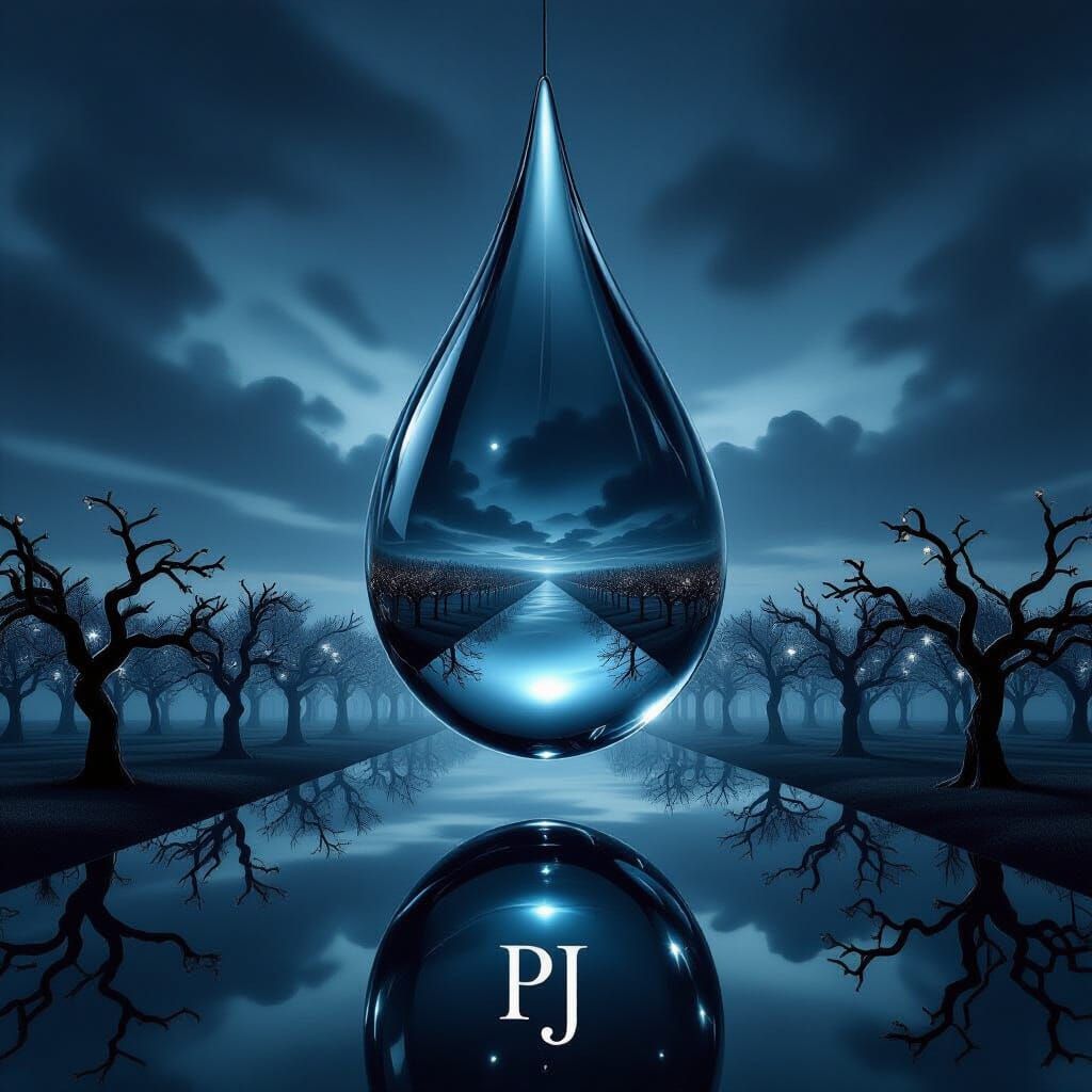 Colossal Glass Tear Reflecting Melancholy Landscape