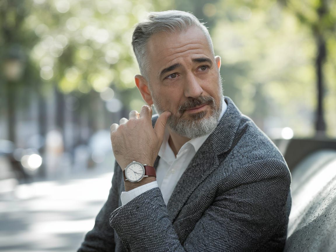 Contemplative Man in Urban Park Portrait