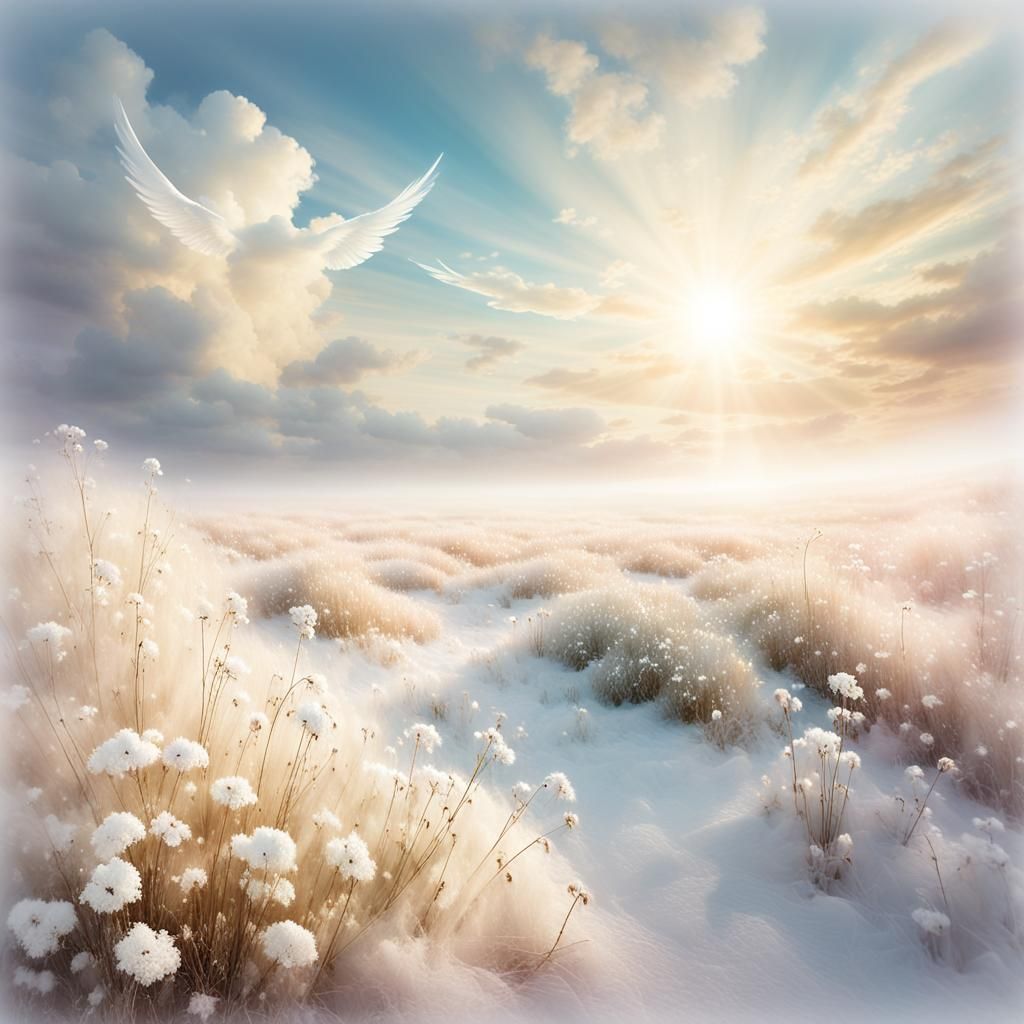 Angels Spread Snow Flowers: Impressionist Dreamscape