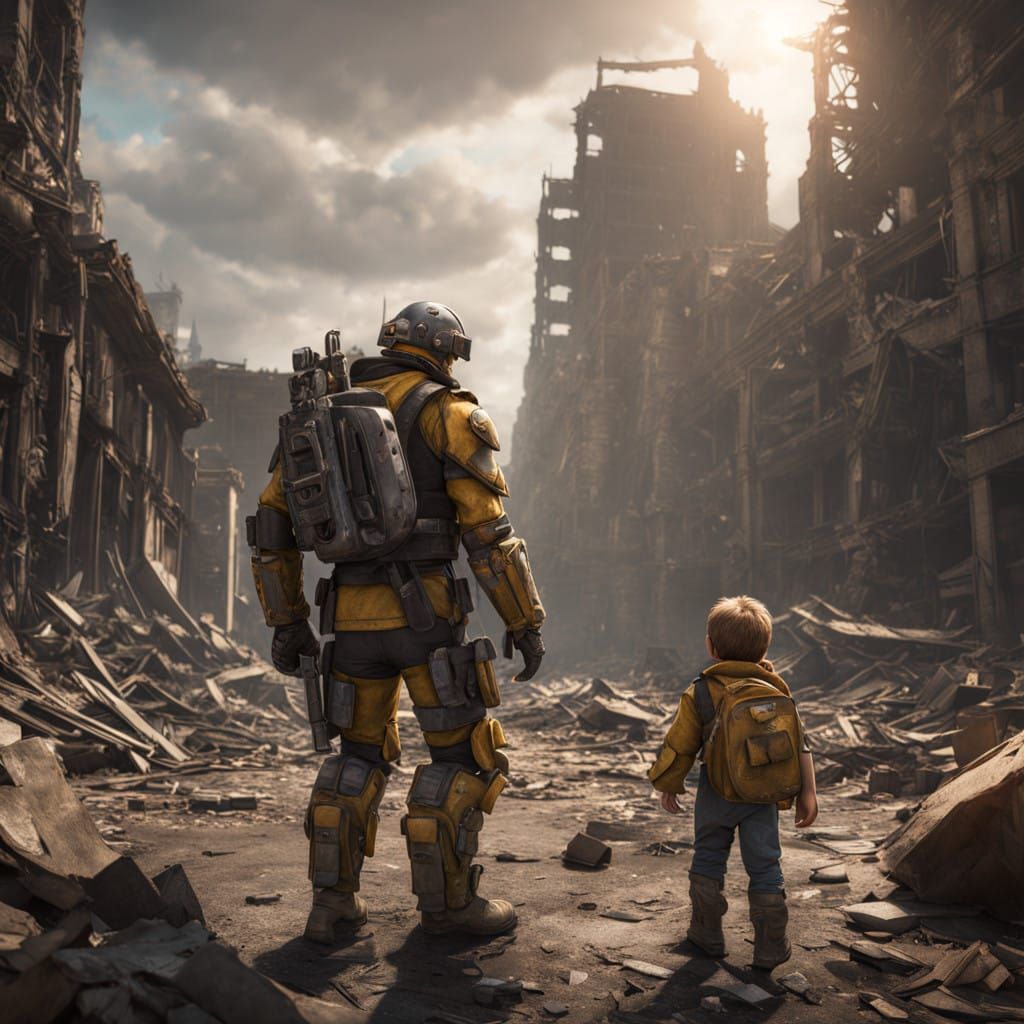 War Veteran Shields Child from Devastated Wasteland in Epic...
