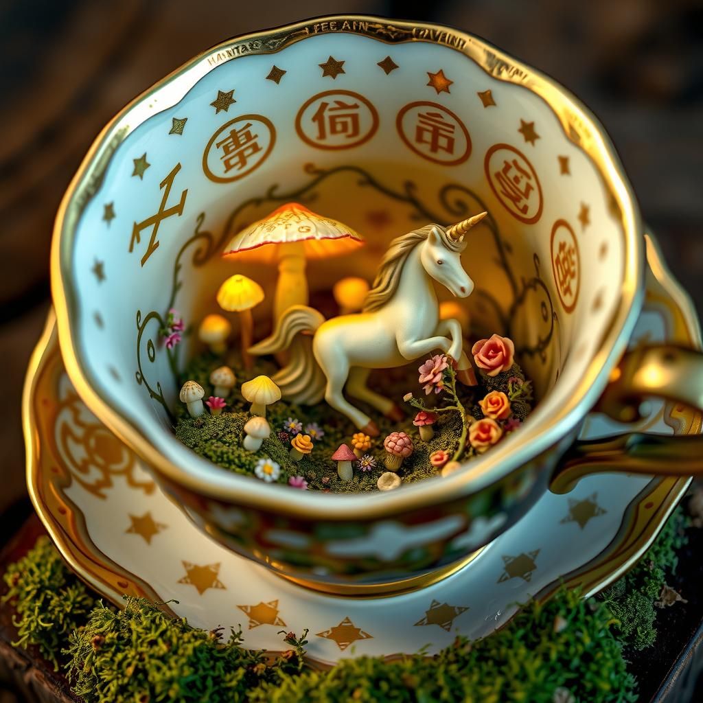 Miniature Forest in Antique Teacup Fantasy Art
