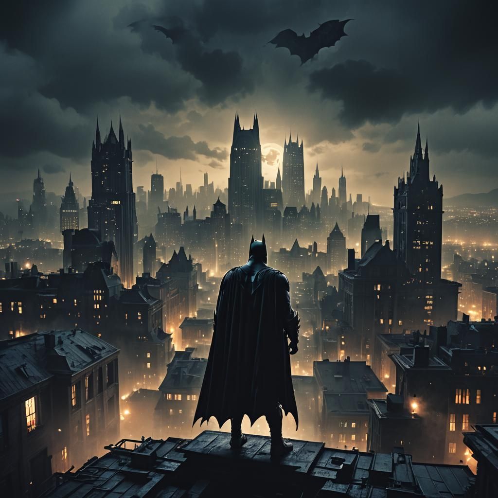 Batman on Gotham Rooftop: Epic Cinematic Digital Art