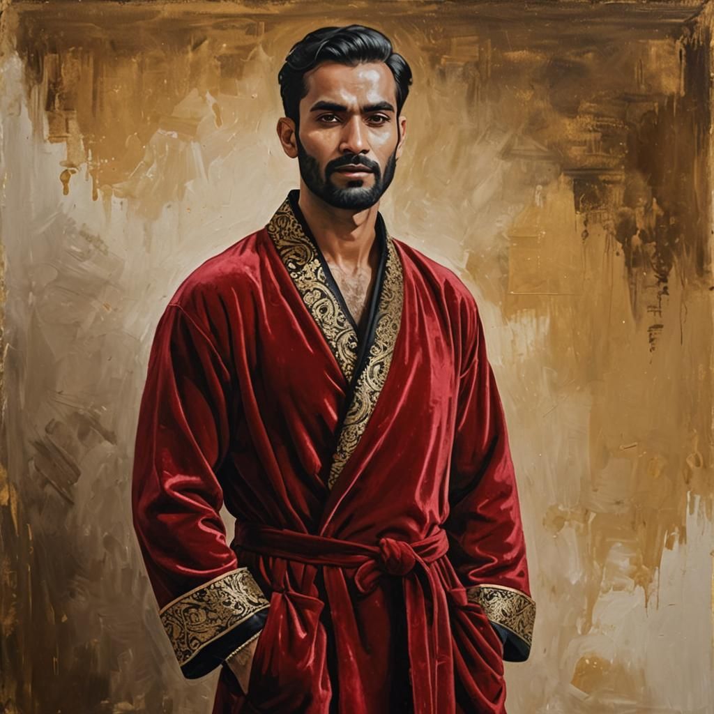 Handsome Man in Red Velvet Robe Oil Painting