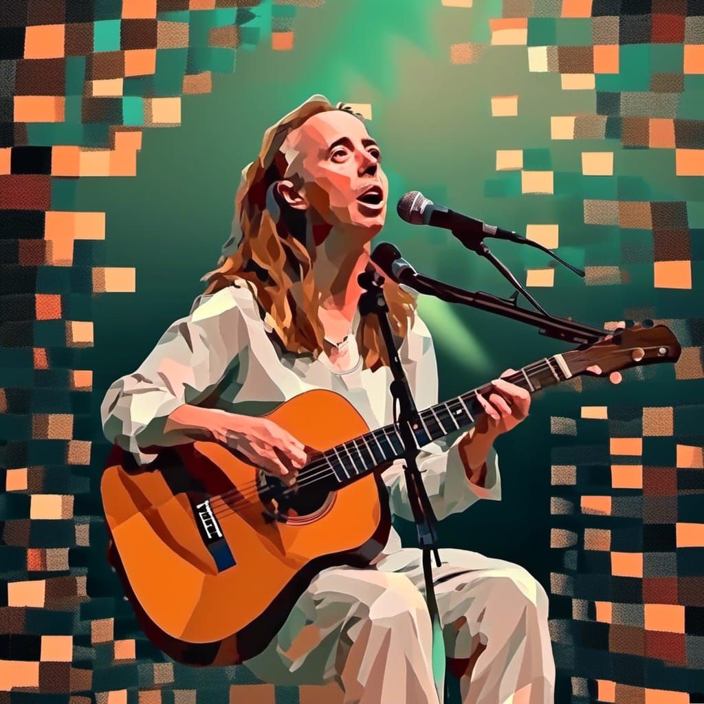 Young Woman Singing: Vibrant Low-Poly Pop Art