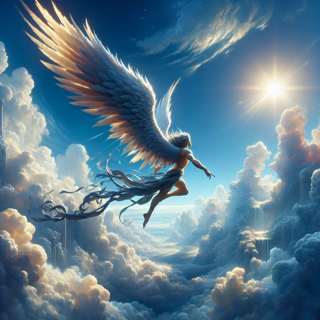 Icarus Soaring Above the Clouds: Fantasy Concept Art