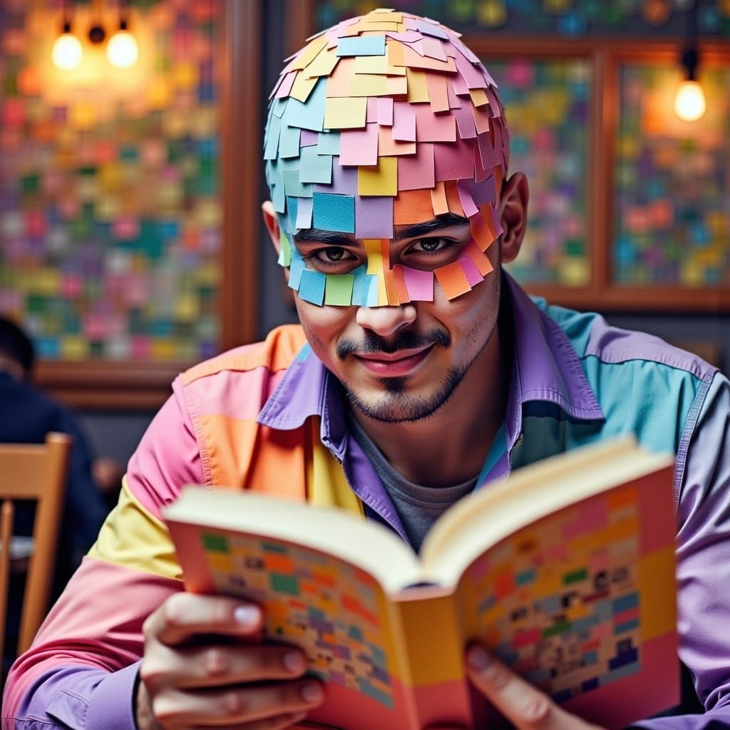 Rey Mysterio Reading Comic Book in Paper Mosaic Style