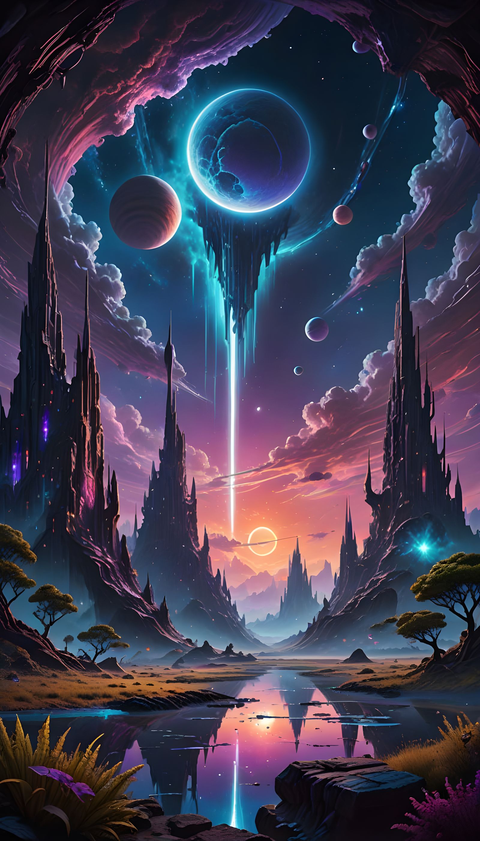 Galactic Metropolis Under Celestial Night