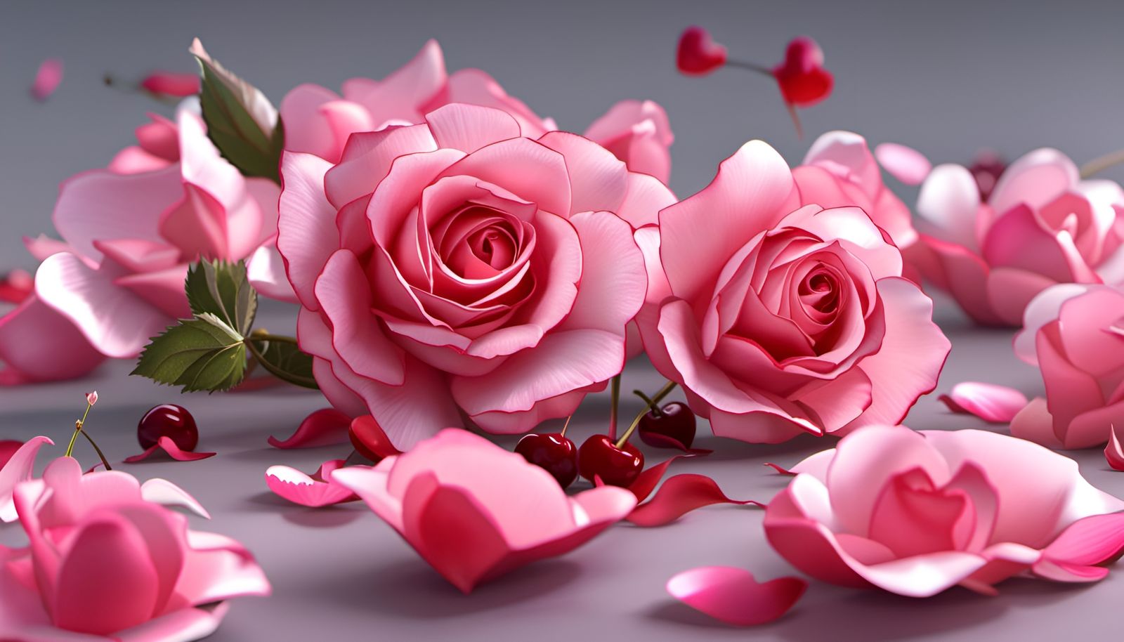 Intricate Rose Heart and Cherry Blossom Digital Painting