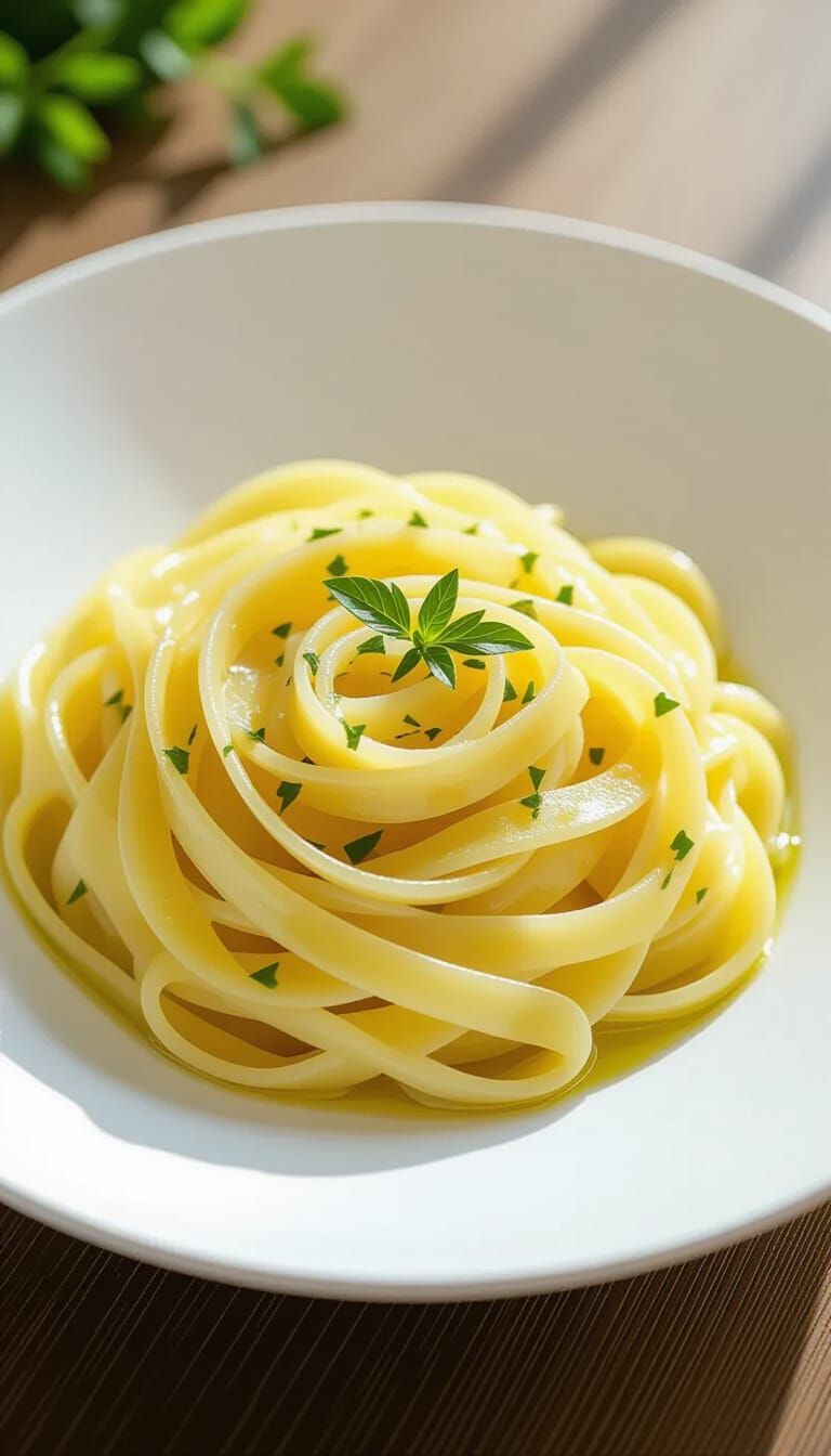 Fresh Fettuccine Pasta on White Plate