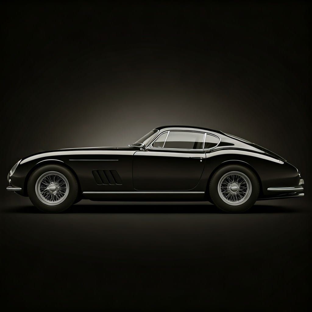 1940s Black Sports Car in Dramatic Lighting