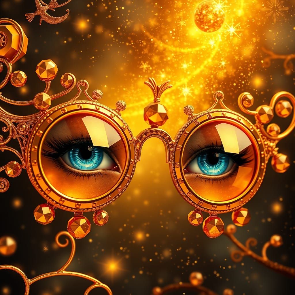 Binoculars Reflecting Distant Stars in Surreal Light