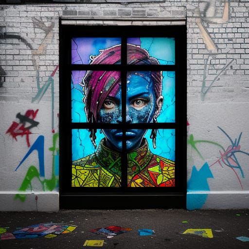 Stained Glass Window in Gritty Urban Landscape