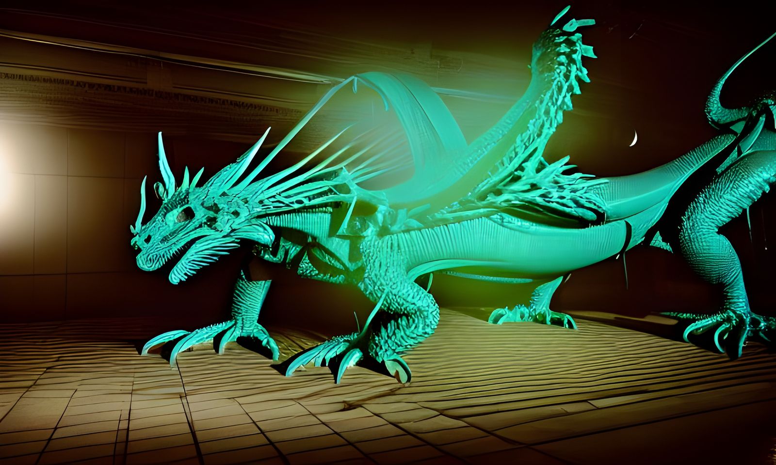 Hyperdetailed Wireframe Dragon Model in Sci-Fi Style