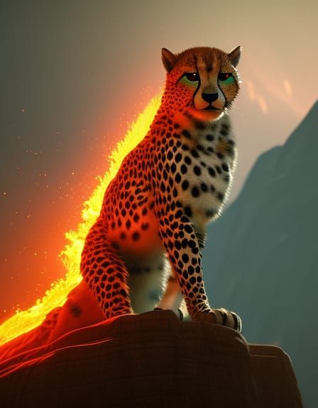 Fiery Icy Cheetah: Dramatic 8K Resolution Concept Art