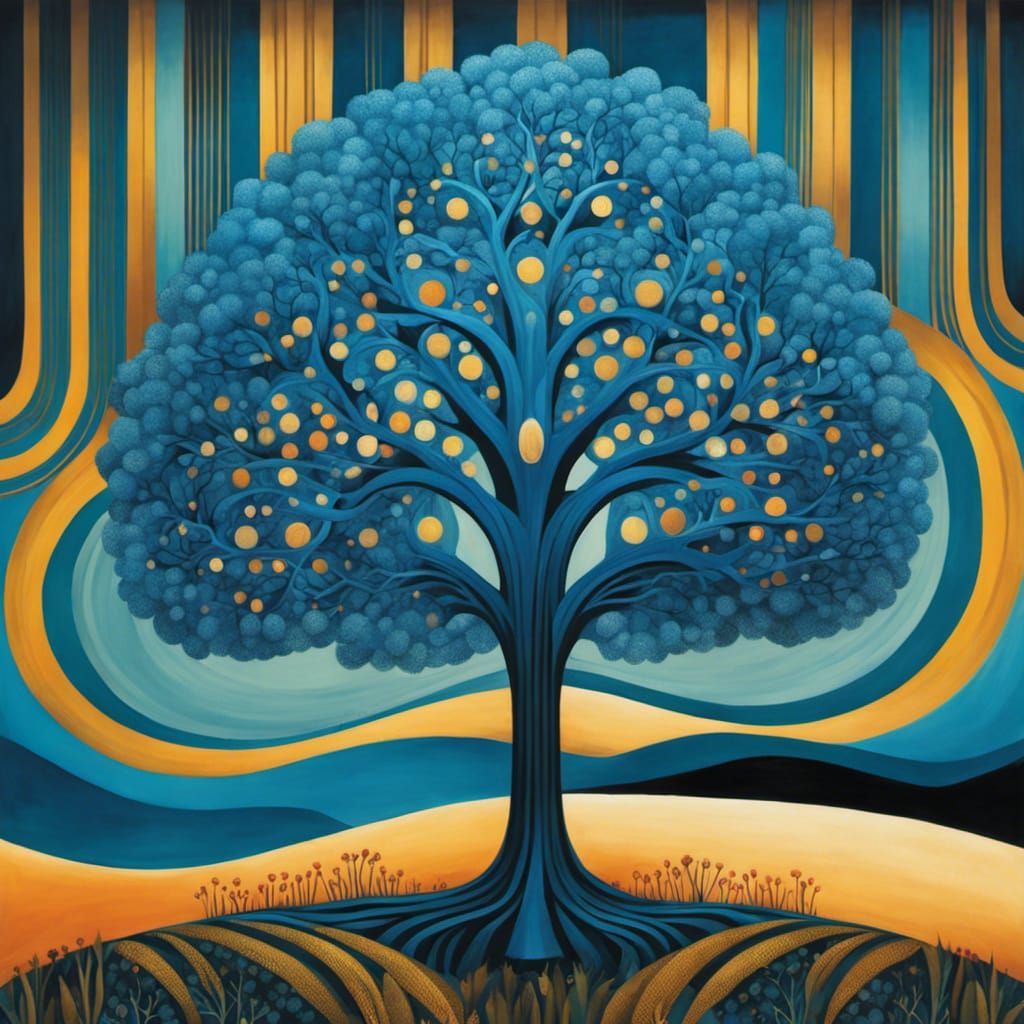 Beautiful Blue Tree in Art Brut Style