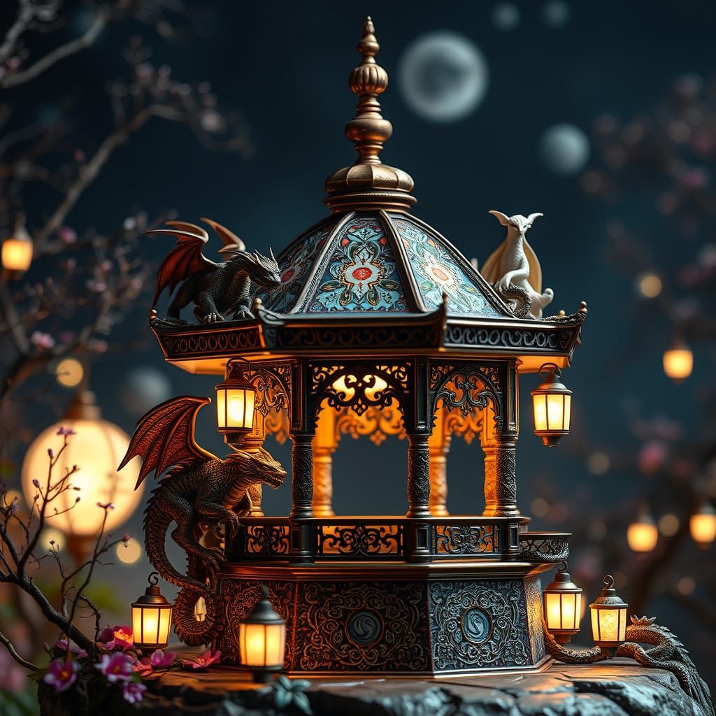 Ornate Gazebo with Dragons and Xenomorphs