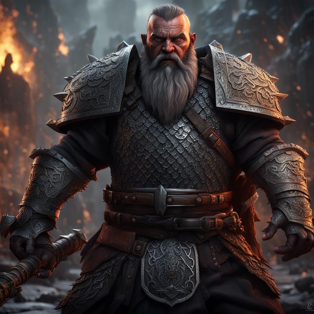 Dwarf Warrior with War Maul in Detailed Matte Painting