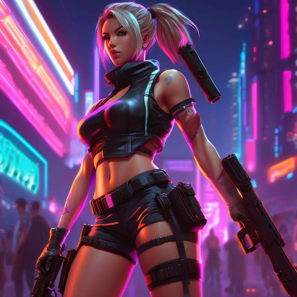 Cyberpunk Mercenary Girl in Anime Manga Style