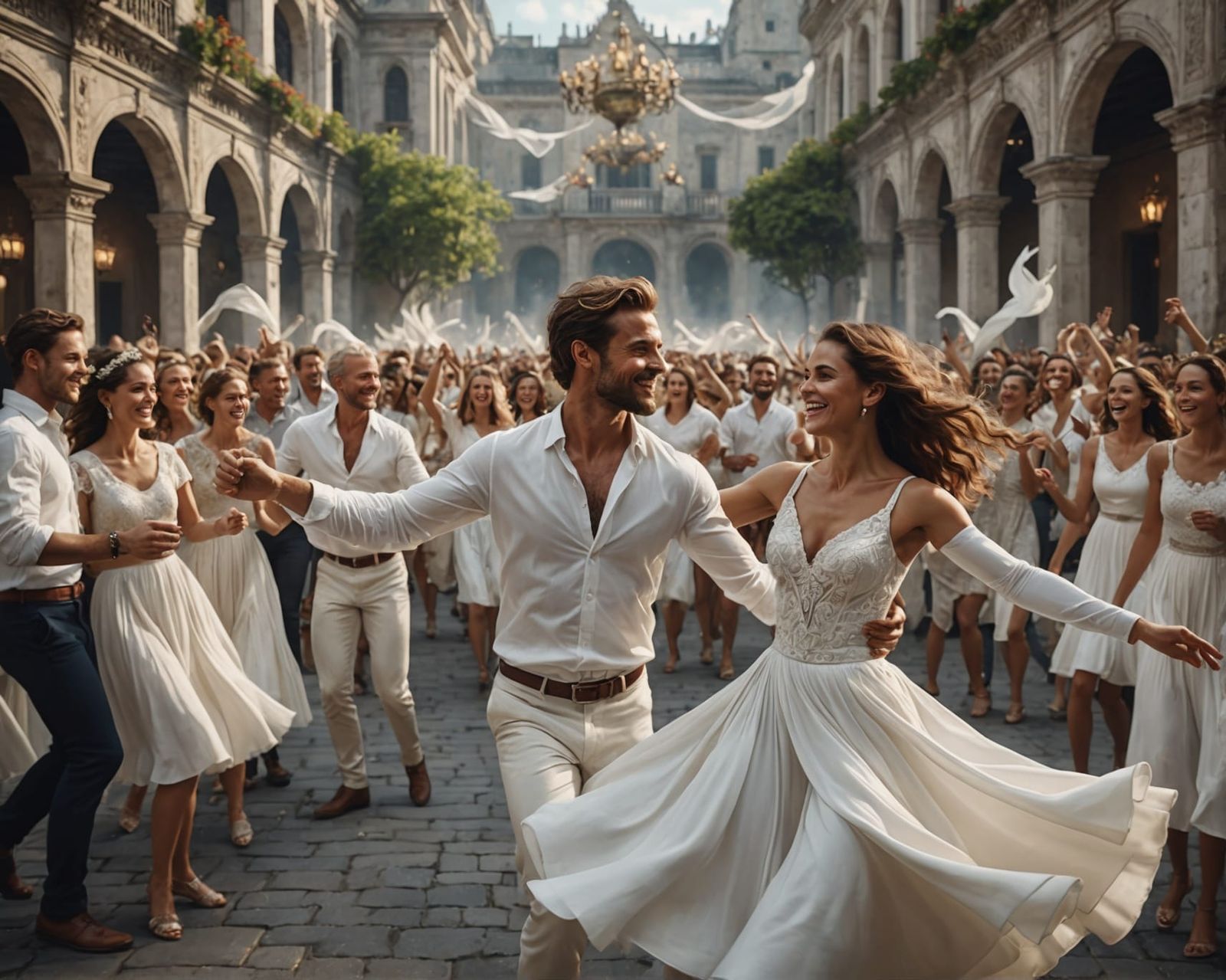 Joyful Dance in White: Realistic Fantasy Art