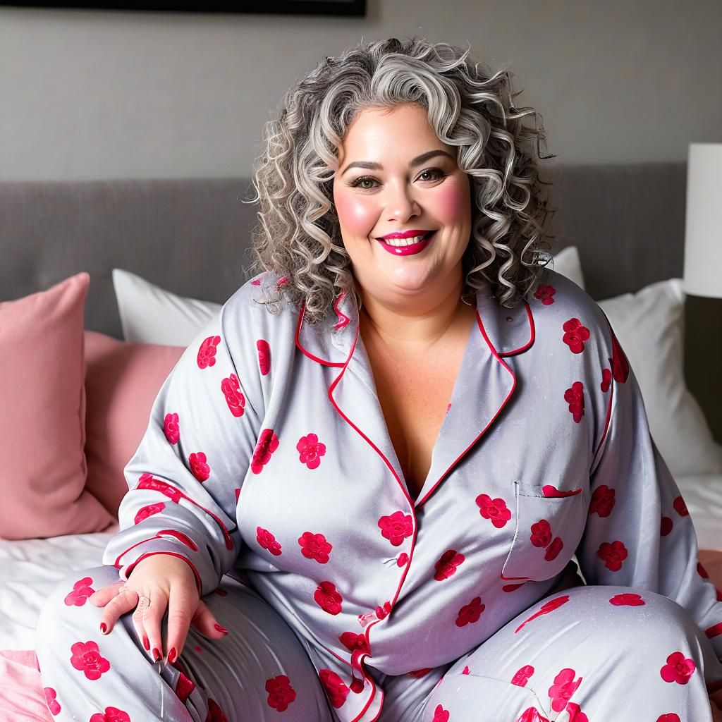 Curvy Woman Portrait with Elaborate Makeup in Bedroom