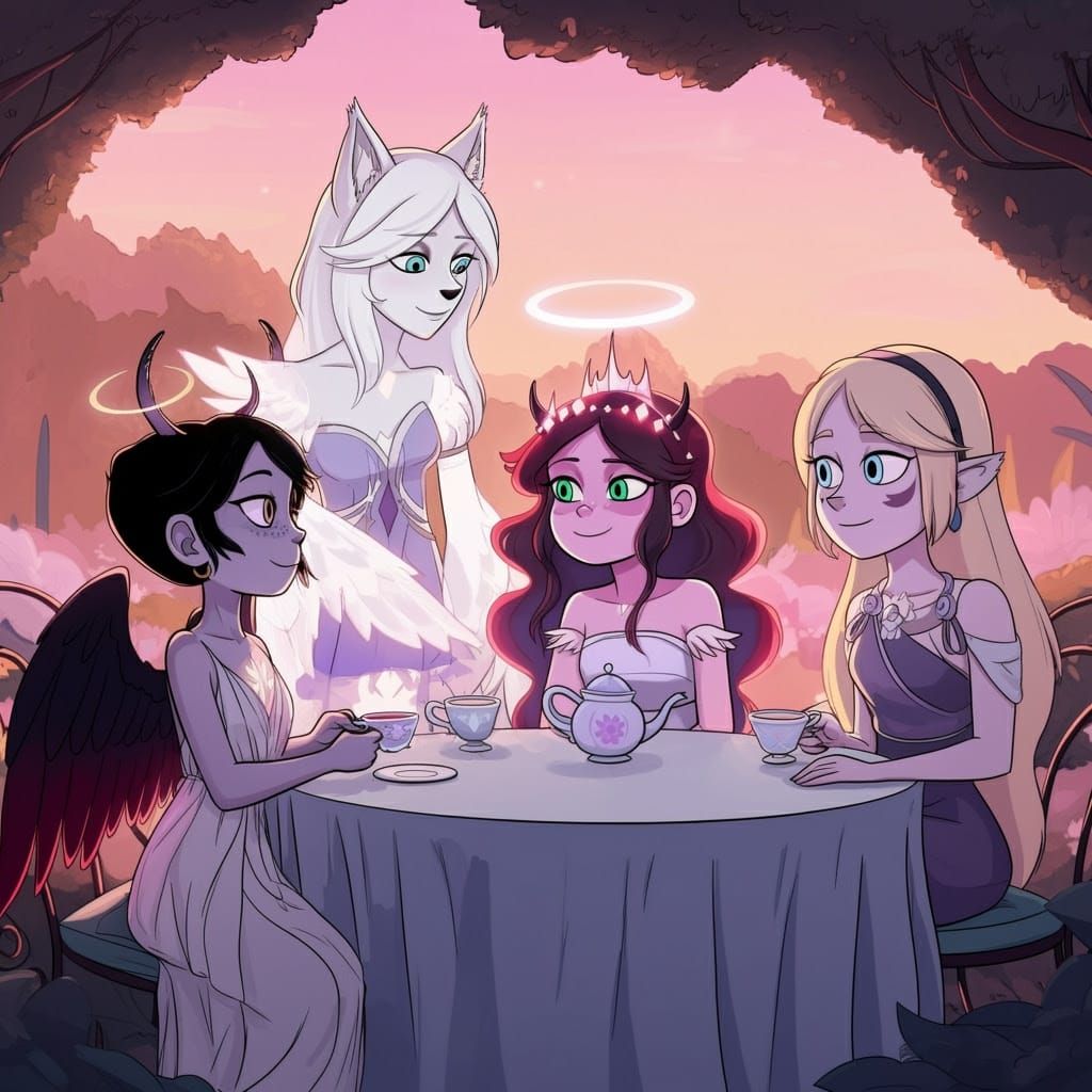 Celestial Goddesses Enjoy Whimsical Tea Time
