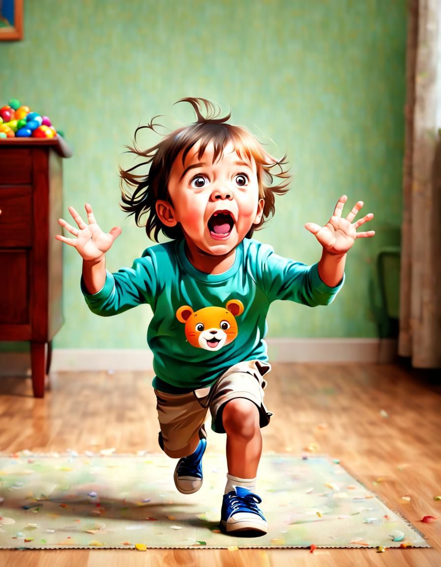 Surprised Child at Play: Moment of Discovery