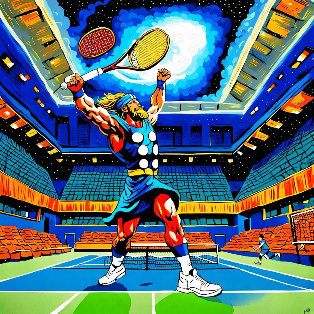 Thor in the tennis court