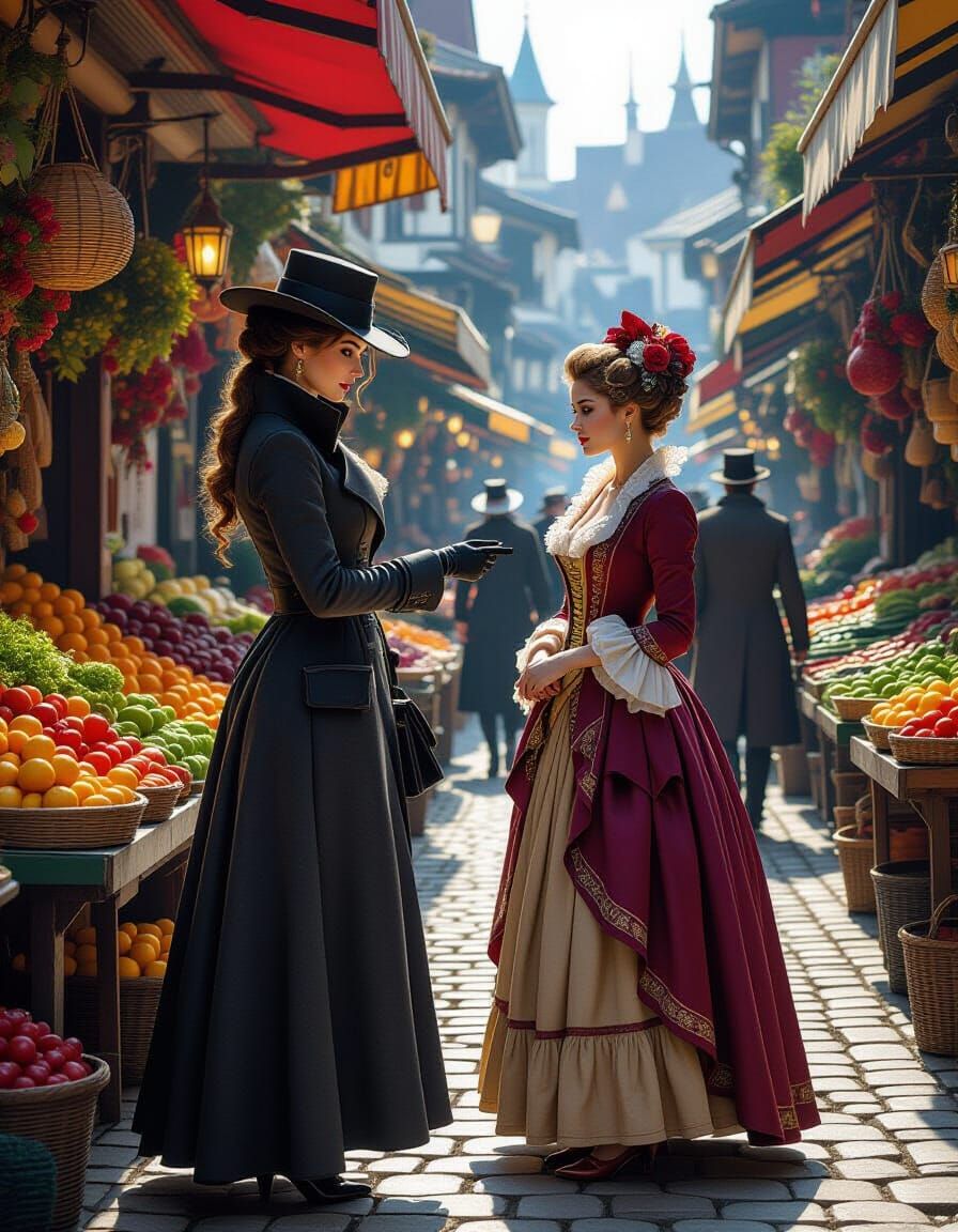 Elegant Thief in Bustling 18th Century Market