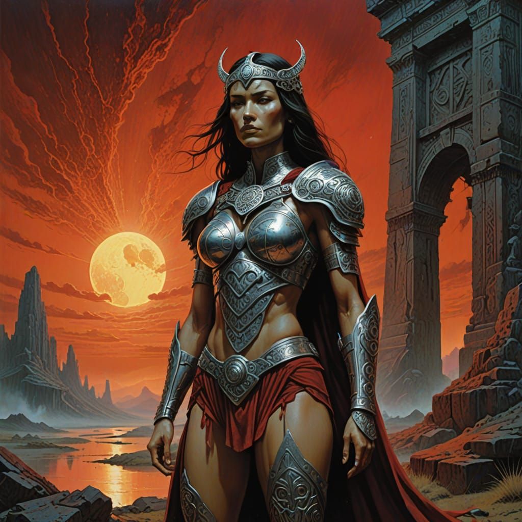 Ethereal Warrior Princess in Metallic Silver Bikini