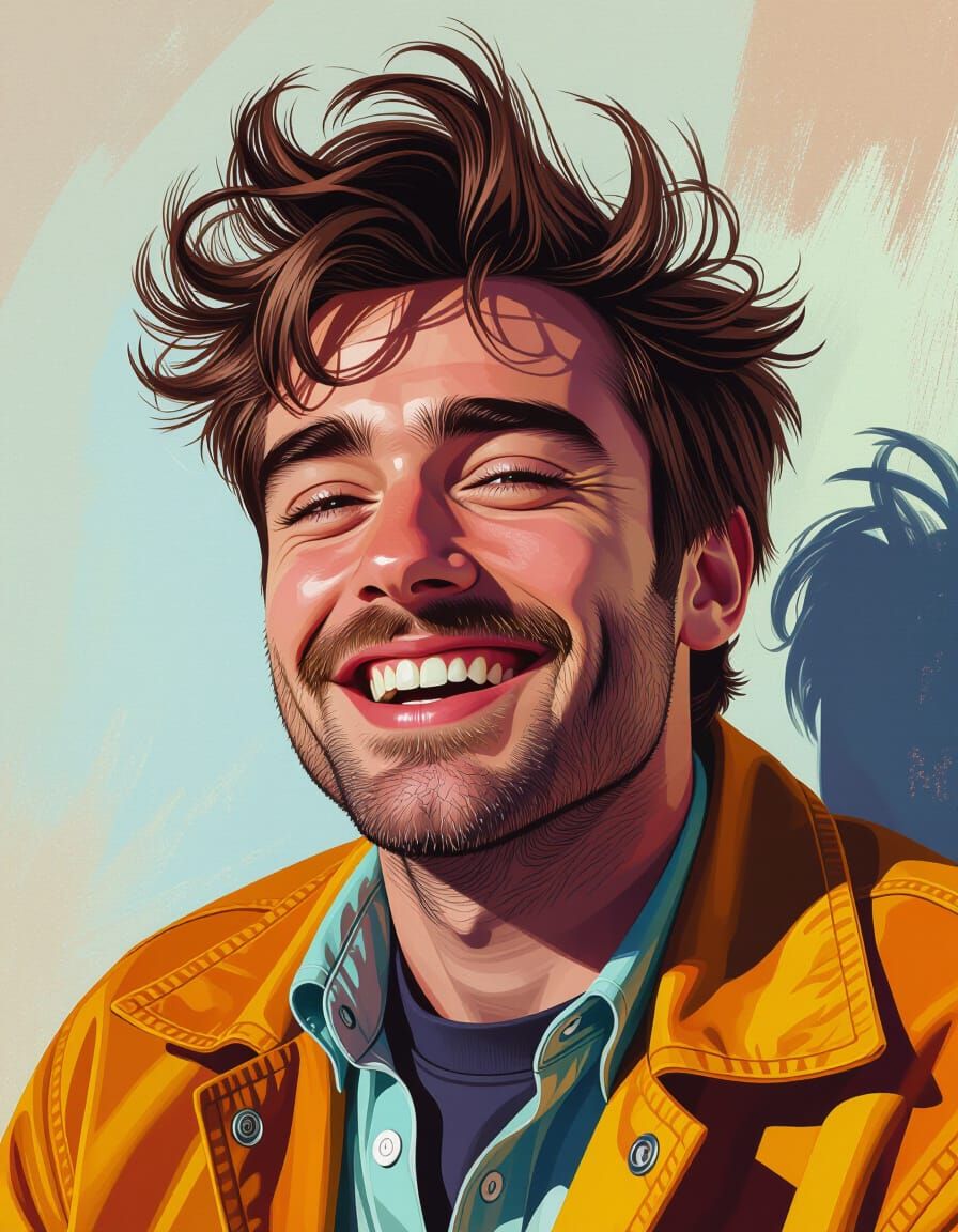 Happy London Slacker in 1988, Hyperrealistic Splash Art