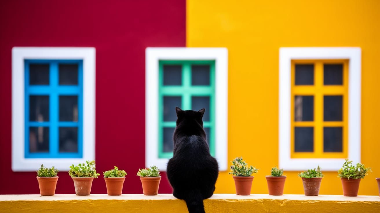 Vibrant Feline Scene in Urban Colors