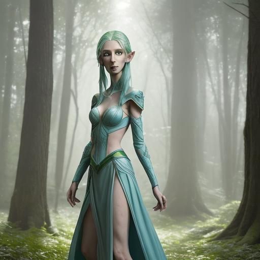 Hyperrealistic Elf in Wooded Clearing
