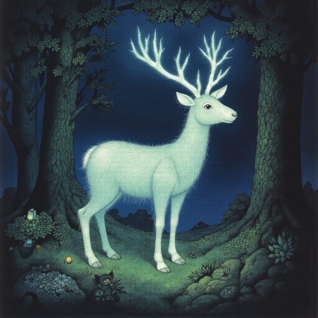 Glowing Mystical Deer in Magical Forest