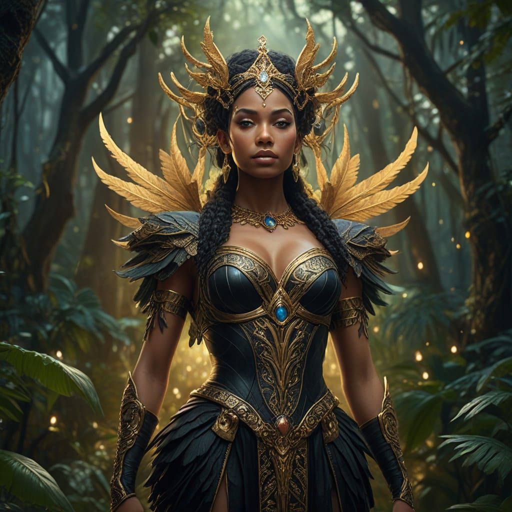 Nemesis Goddess in Magical Rainforest: Oil Painting