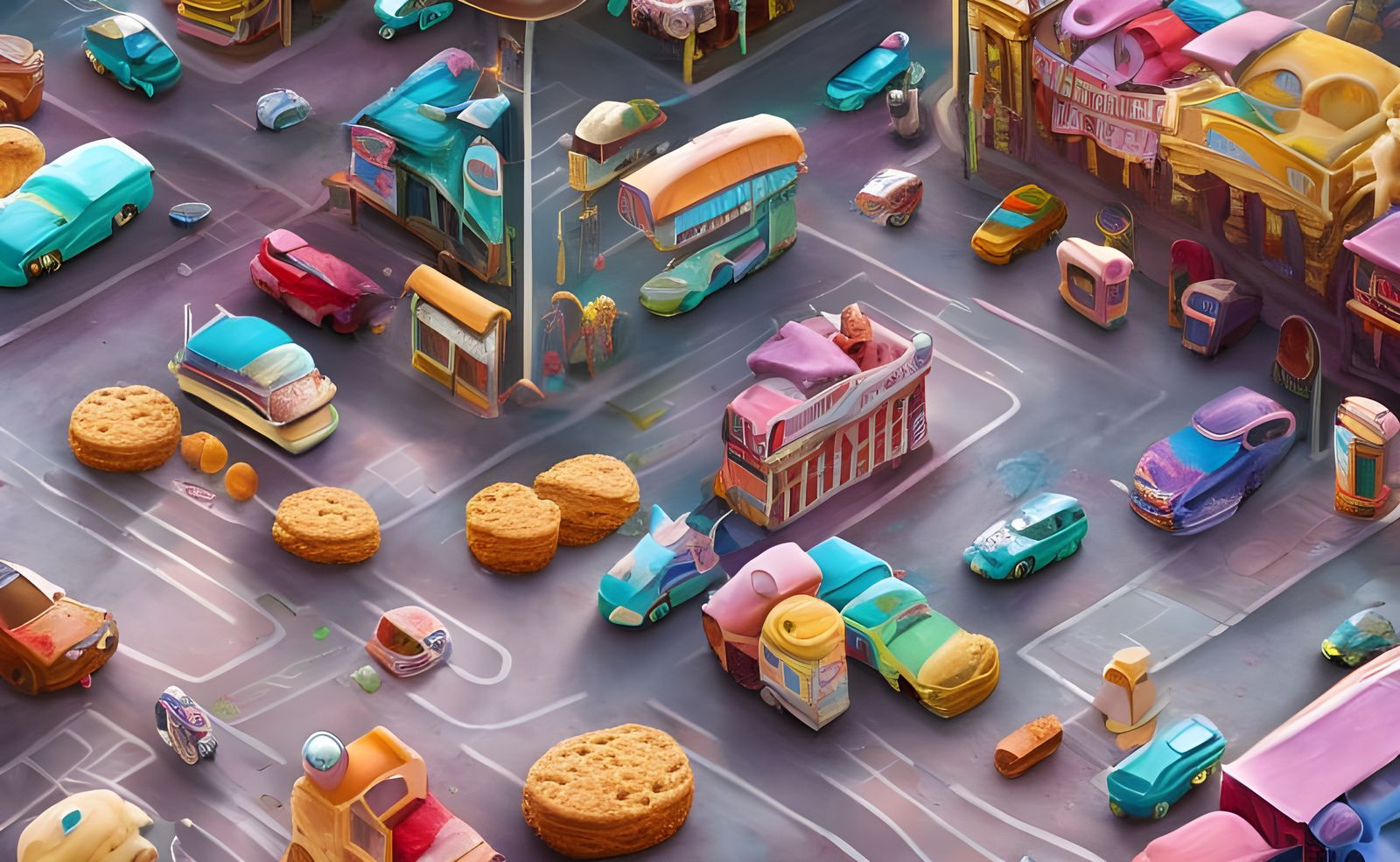 Ice Cream Streets and Biscuit Cars, Photorealistic