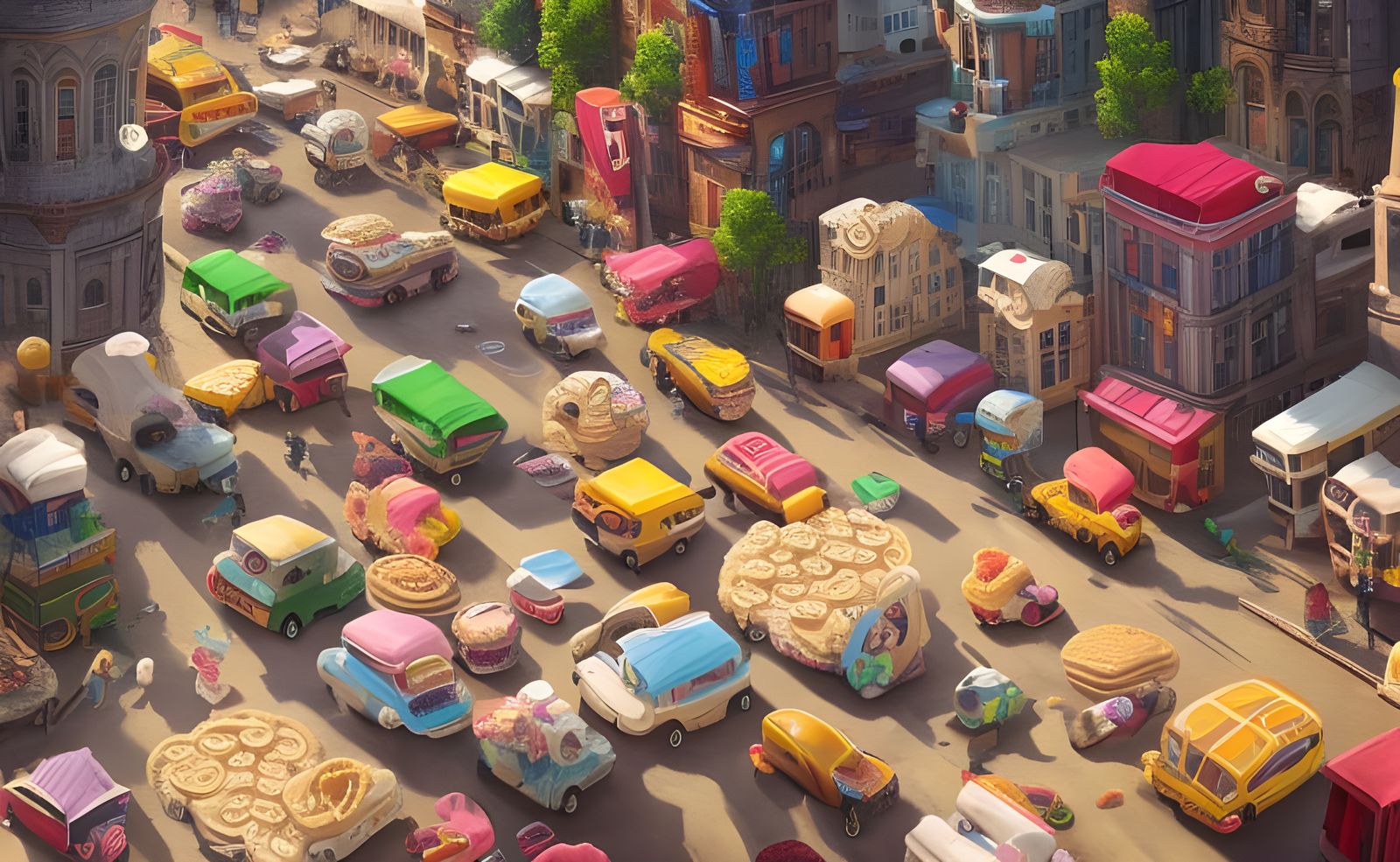 Ice Cream Cityscape with Biscuit Cars