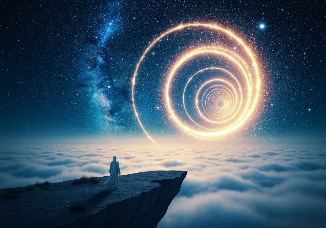 Cosmic Figure at Cliff Edge in Fantasy Style