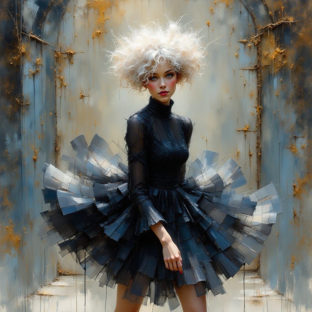 Woman in Ink Mist Dress, Digital Art Illustration